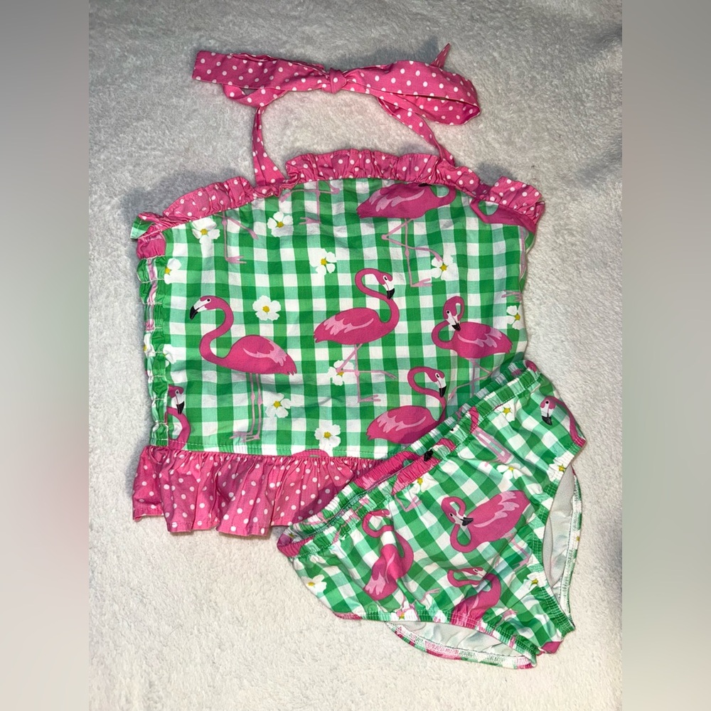 Kelly’s Kids flamingo two piece swim suit, size 5/6